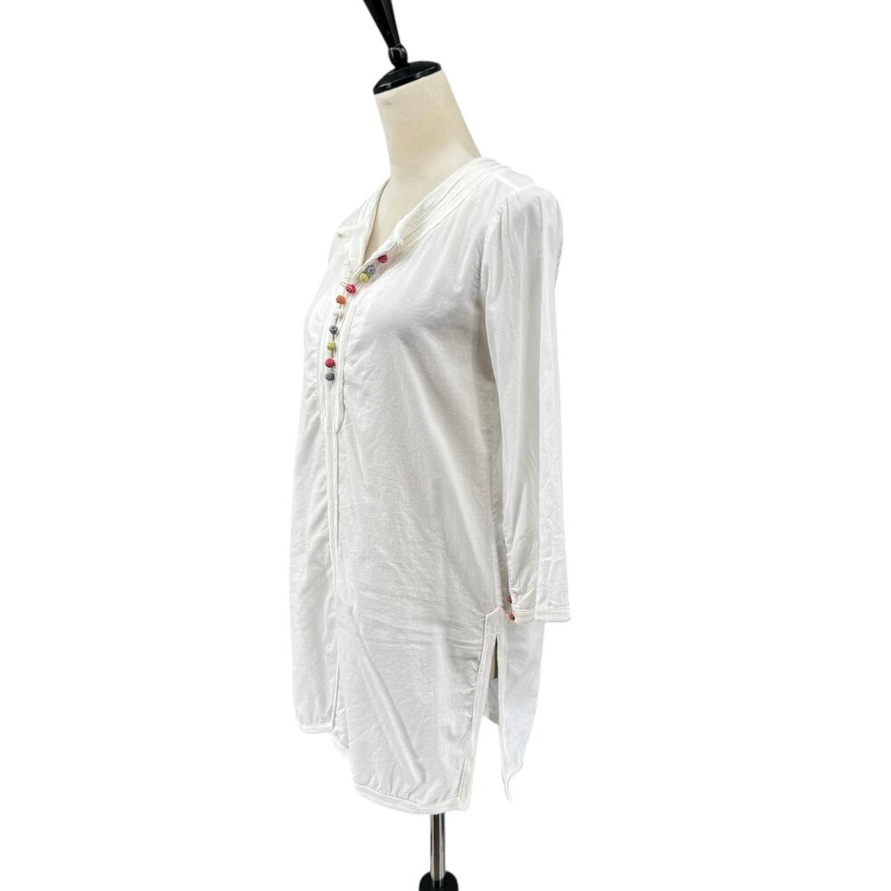 Roberta Roller Rabbit White & Multi Colored Button Loop 3/4 Sleeve Tunic - Picture 2 of 14